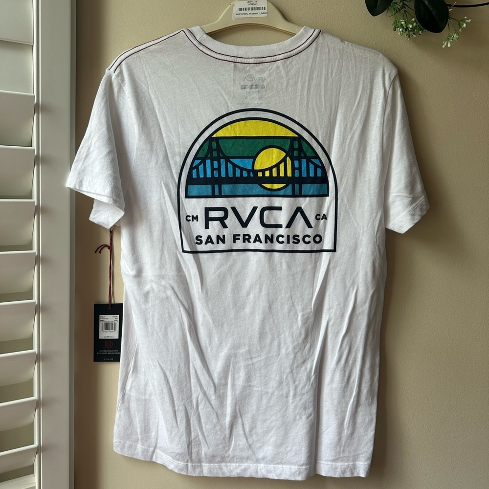RVCA White Short Sleeve Tee Classic Crew Neck - Picture 3 of 5